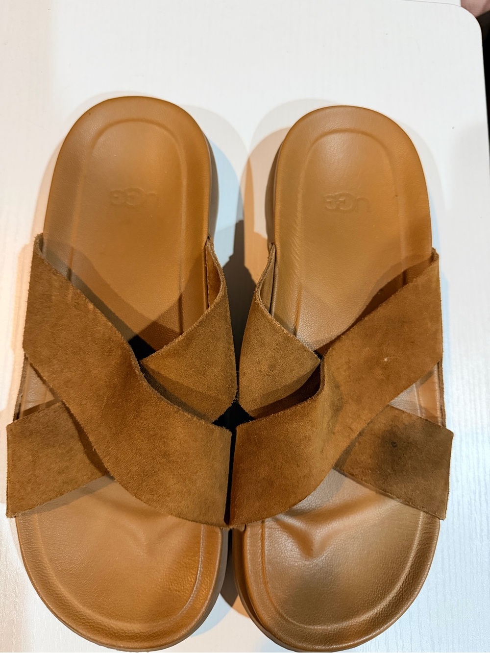 UGG Tan Suede Crossover Slide Sandals